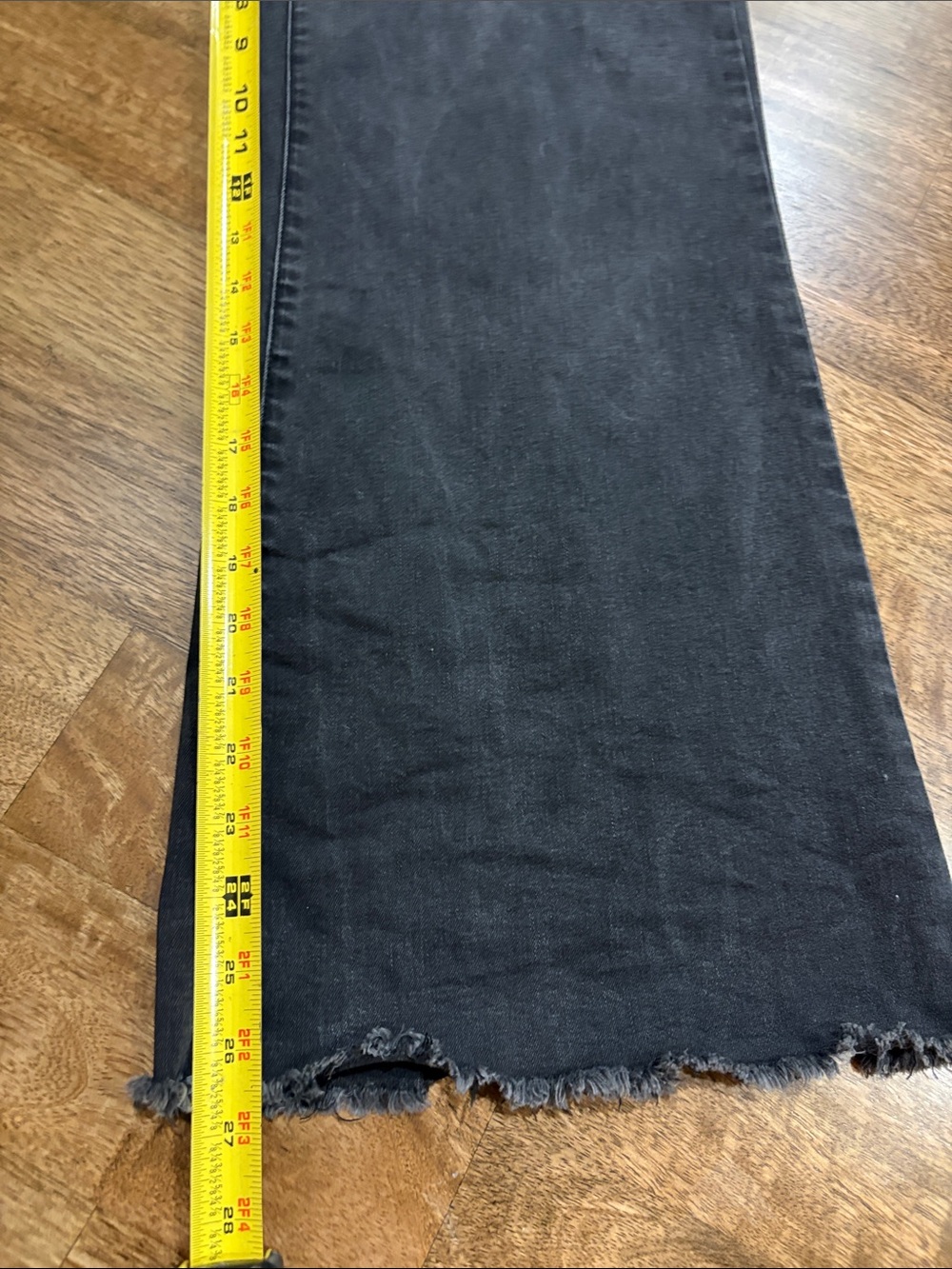 NYDJ Black Wide Leg Button Fly Ankle Jeans Trinity Stretch Raw Hems Pockets sz 6 - Picture 11 of 12